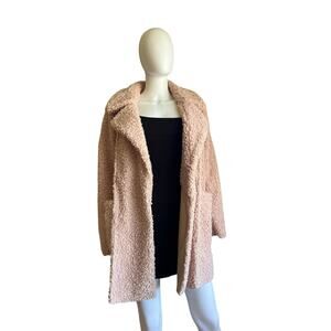 Kenneth Cole Soft Sherpa Blush Beige Faux Fur Snap Button Coat Jacket S